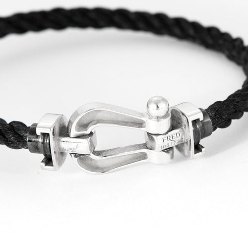 Bracelet FRED - Force 10 - Bracelet or blanc et cordon tressé noir 58 Facettes DV0858-1