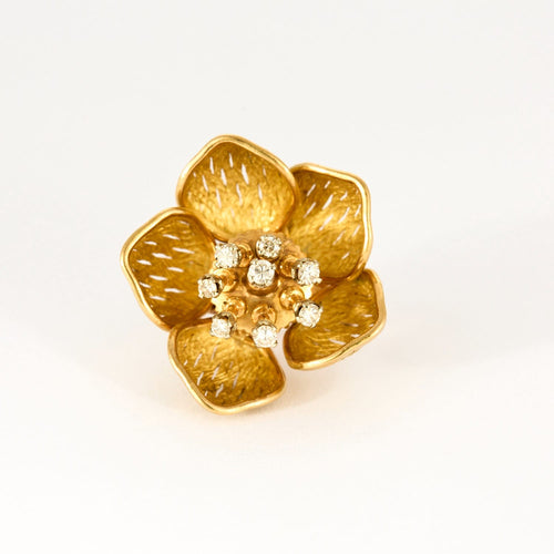 Boucles d'oreilles Parure florale - Broche et boucles d'oreilles or jaune, diamants 58 Facettes DV0843-1