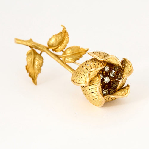 Boucles d'oreilles Parure florale - Broche et boucles d'oreilles or jaune, diamants 58 Facettes DV0843-1