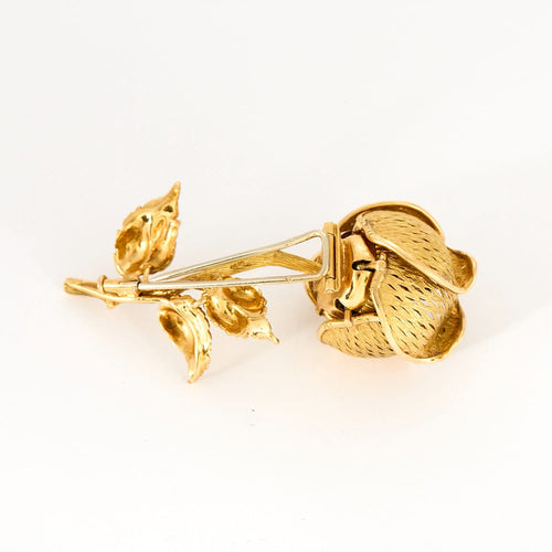 Boucles d'oreilles Parure florale - Broche et boucles d'oreilles or jaune, diamants 58 Facettes DV0843-1