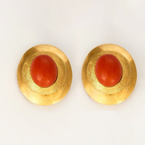 Boucles d'oreilles Clips d'oreilles en or jaune et corail cabochon 58 Facettes DV0834-4