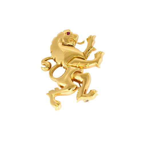 Broche AUGIS - Broche Lion Augis 1830 en or jaune et rubis synthétique 58 Facettes DV10625-1