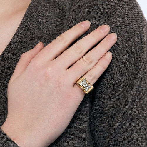 Bague 52 Bague Tank en or rose, platine et diamants 58 Facettes DV9454-11-52-1