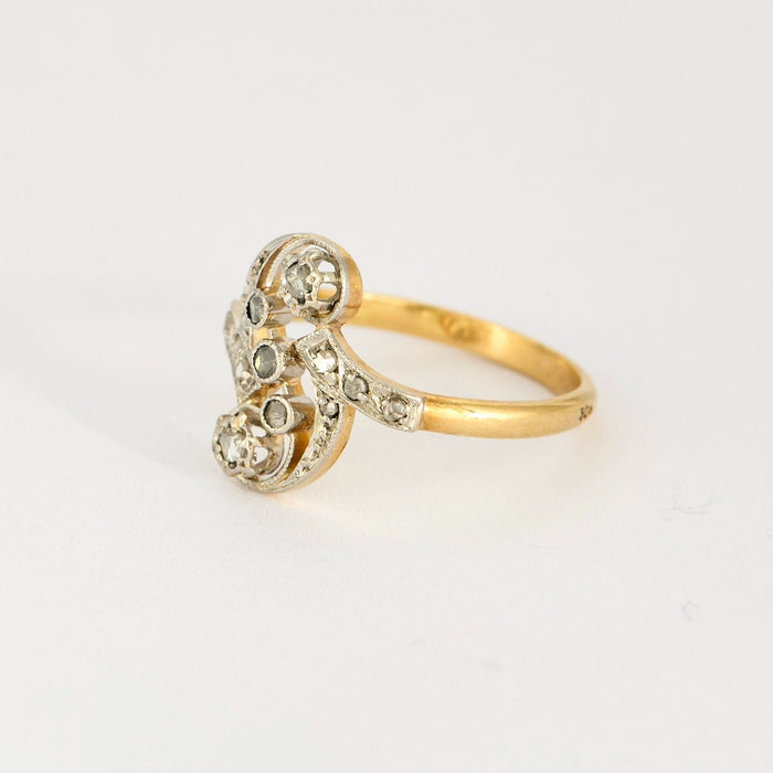 Bague 57 Bague Toi & Moi en or jaune et gris, diamants taille rose 58 Facettes DV9454-10-57-3