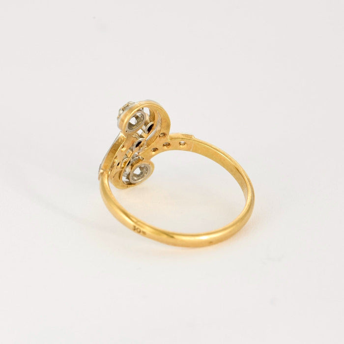 Bague 57 Bague Toi & Moi en or jaune et gris, diamants taille rose 58 Facettes DV9454-10-57-3