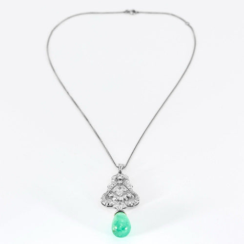 Pendentif Pendentif Belle Epoque, or blanc, diamants et émeraude 58 Facettes DV0872-3