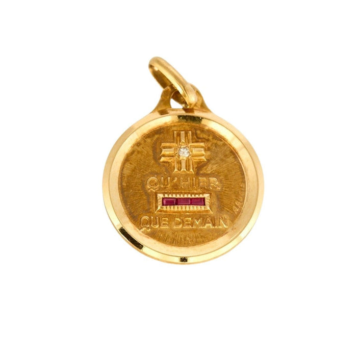 Pendentif AUGIS - Médaille d'amour - Pendentif en or jaune diamant et rubis synthétiques 58 Facettes DV0853-1