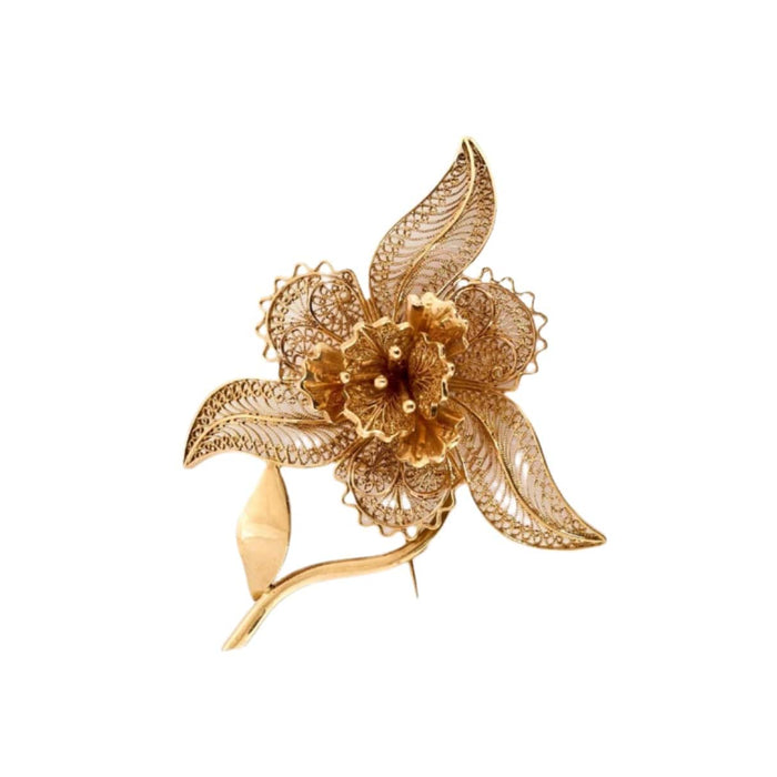 Broche Broche orchidée en or jaune filigrané 58 Facettes DV10514-1