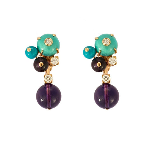Boucles d'oreilles CARTIER - Délice de Goa - Pendants d'oreilles or rose, améthyste, turquoise, aventurine et diamants 58 Facettes DV0770-14