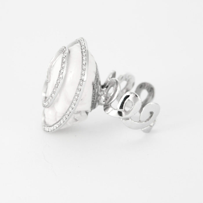 Bague 52 BERNARD DELETTREZ - Bague or blanc, diamants et jaspe blanc 58 Facettes DV0870-2-52-1