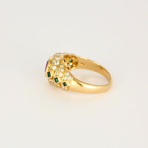 Bague 57 Bague godronnée en or jaune, diamants, émeraude et rubis synthétique 58 Facettes DV0915-1-57