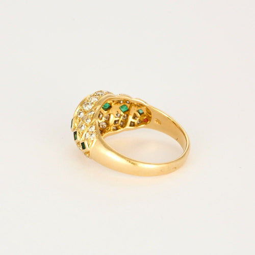 Bague 57 Bague godronnée en or jaune, diamants, émeraude et rubis synthétique 58 Facettes DV0915-1-57