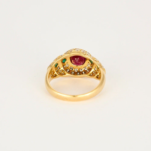 Bague 57 Bague godronnée en or jaune, diamants, émeraude et rubis synthétique 58 Facettes DV0915-1-57
