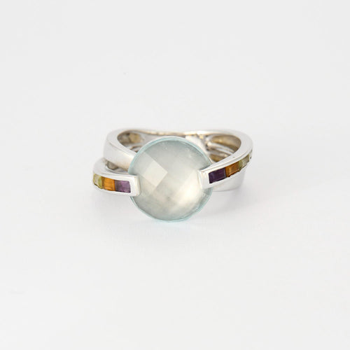 Bague 51.5 GUY LAROCHE - Bague croisée or blanc, aigue marine et pierres semi-préciseuses 58 Facettes DV3706-3-515-3