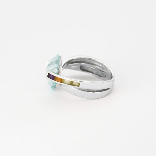 Bague 51.5 GUY LAROCHE - Bague croisée or blanc, aigue marine et pierres semi-préciseuses 58 Facettes DV3706-3-515-3