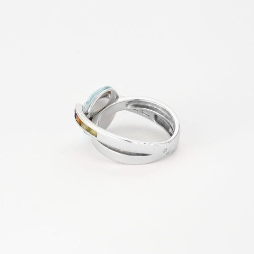 Bague 51.5 GUY LAROCHE - Bague croisée or blanc, aigue marine et pierres semi-préciseuses 58 Facettes DV3706-3-515-3