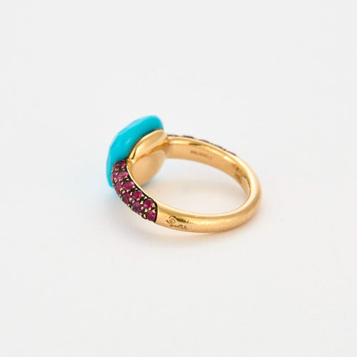 Bague 50 POMELLATO - Capri - Bague or rose, turquoise et rubis 58 Facettes DV0916-1-50-2