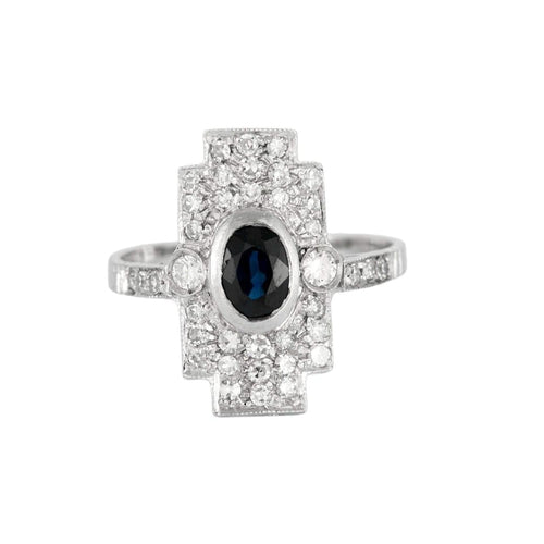 Bague 54 Bague Art déco en platine, saphir et diamants 58 Facettes DV11406-1-54-3