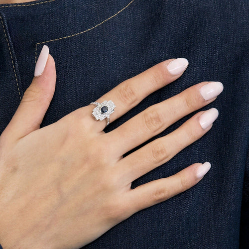 Bague 54 Bague Art déco en platine, saphir et diamants 58 Facettes DV11406-1-54-3