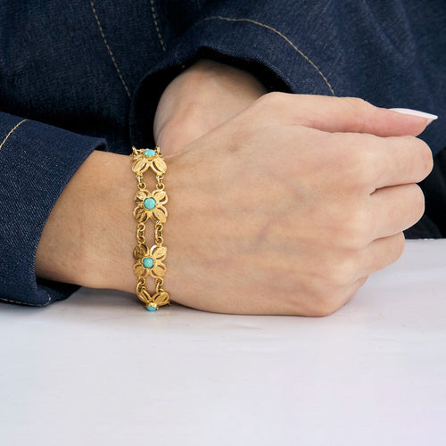 Bracelet Bracelet or jaune et turquoise 58 Facettes DV10645-14