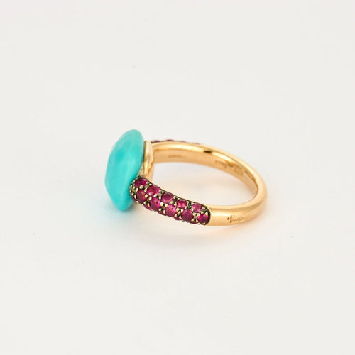 Bague 51 POMELLATO - Capri - Bague or rose, rubis et turquoise 58 Facettes DV11308-4-51-2