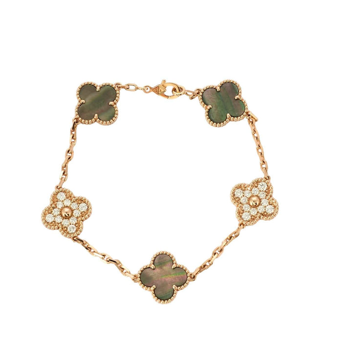 VAN CLEEF & ARPELS - Vintage Alhambra - Bracelet or rose, nacre grise et diamants