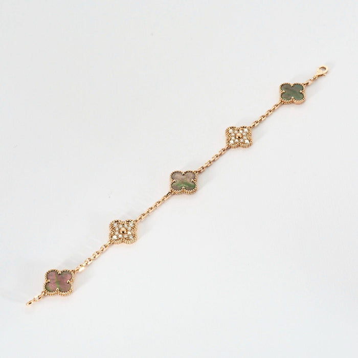 VAN CLEEF & ARPELS - Vintage Alhambra - Bracelet or rose, nacre grise et diamants