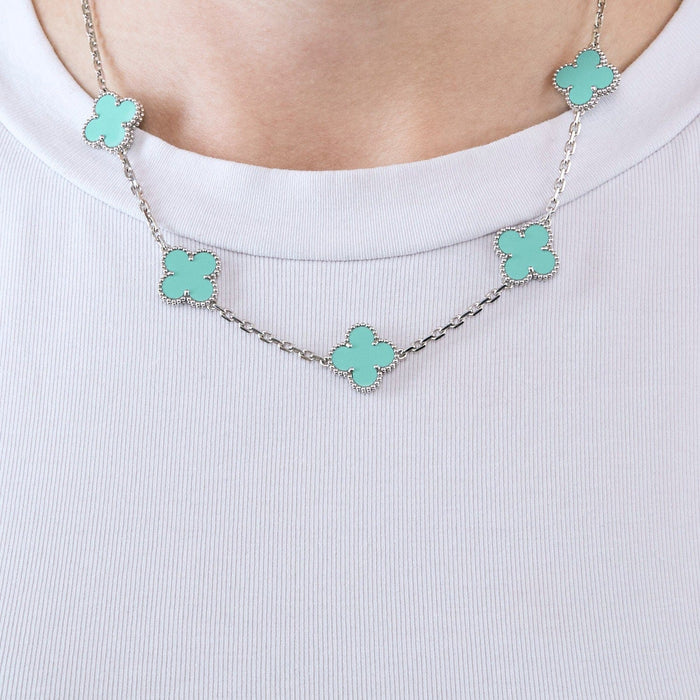 VAN CLEEF & ARPELS - Vintage Alhmabra - Collier or blanc et turquoise