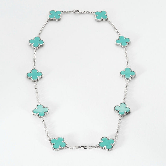 VAN CLEEF & ARPELS - Vintage Alhmabra - Collier or blanc et turquoise