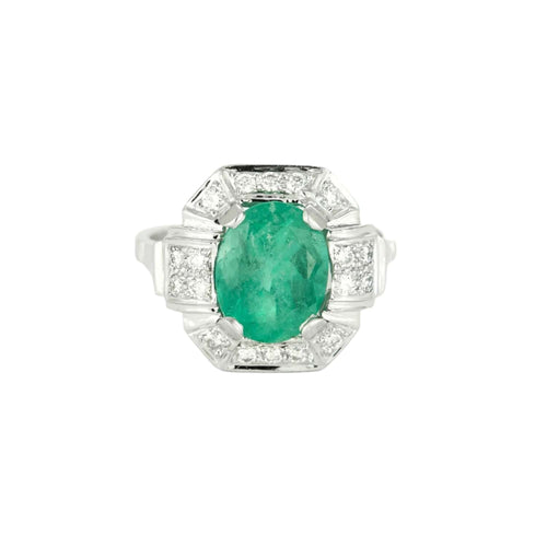 Bague 52 Bague en or gris , Emeraude de Colombie et diamants 58 Facettes DV11451-5-52-2