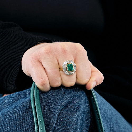 Bague 52 Bague or jaune  Émeraude de Colombie et diamants 58 Facettes DV11451-7-52-2
