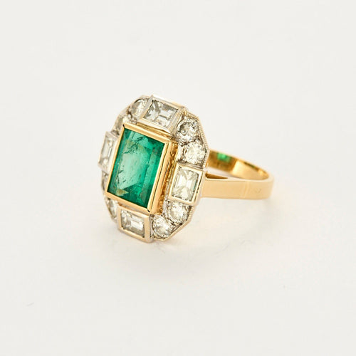 Bague 52 Bague or jaune  Émeraude de Colombie et diamants 58 Facettes DV11451-7-52-2