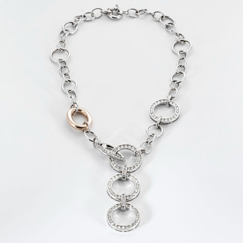 Collier Collier en or jaune et or gris à maillons rond et diamants 58 Facettes DV3580-3