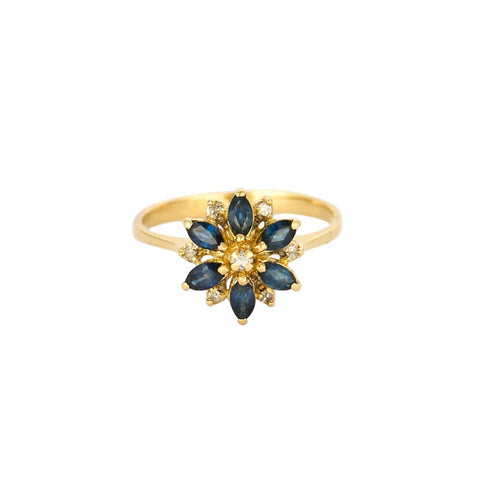 Bague 49 Bague "Fleur" or jaune, diamants et saphir 58 Facettes DV0974-6-49-2