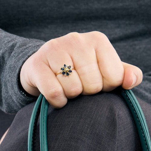 Bague 49 Bague "Fleur" or jaune, diamants et saphir 58 Facettes DV0974-6-49-2