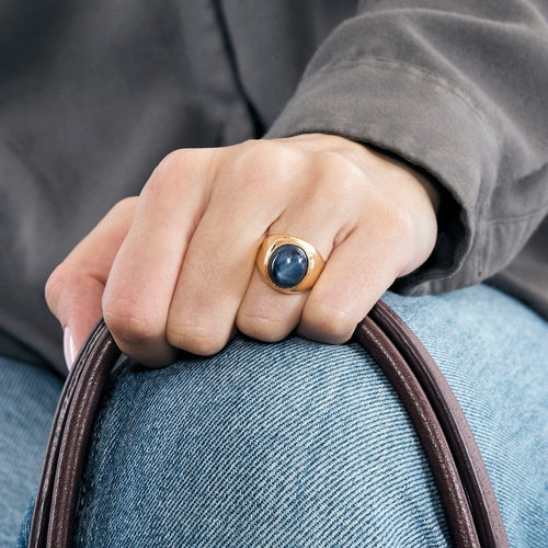 Bague 49 Bague chevalière en or jaune et saphir étoilé 58 Facettes DV5390-13-49-2