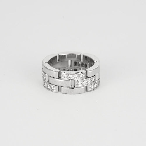 Bague 48 CARTIER - Maille panthère trois rangs demi pavé - Bague en or blanc et diamants 58 Facettes DV4479-5-48-2