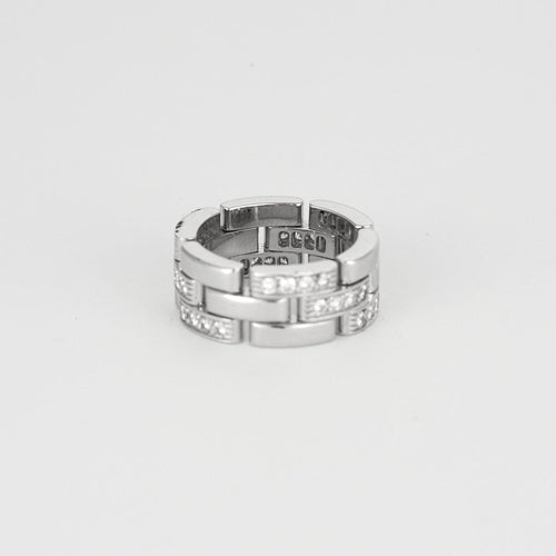 Bague 48 CARTIER - Maille panthère trois rangs demi pavé - Bague en or blanc et diamants 58 Facettes DV4479-5-48-2