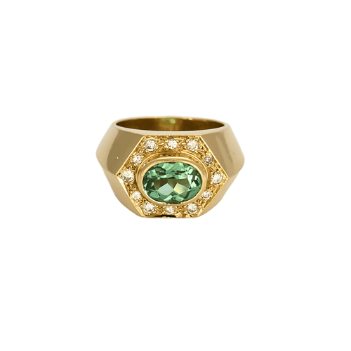 Bague 48 Bague en or jaune tourmaline verte et diamants 58 Facettes DV16005-2
