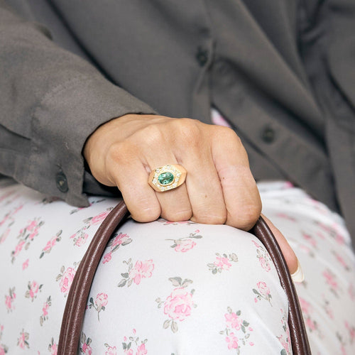 Bague 48 Bague en or jaune tourmaline verte et diamants 58 Facettes DV16005-2