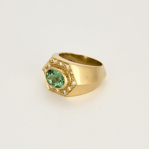 Bague 48 Bague en or jaune tourmaline verte et diamants 58 Facettes DV16005-2
