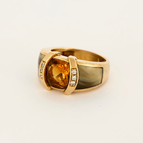 Bague 53 Bague en or jaune citrine , diamants et nacre 58 Facettes DV14317-2