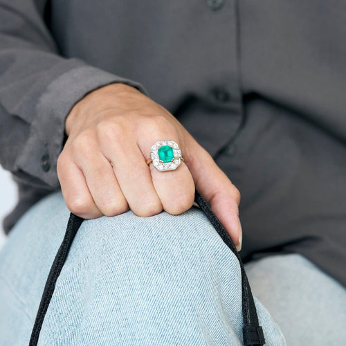 Bague 56 Bague en or jaune, blanc, émeraude et diamants 58 Facettes DV11451-8