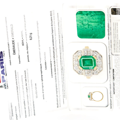Bague 56 Bague en or jaune, blanc, émeraude et diamants 58 Facettes DV11451-8