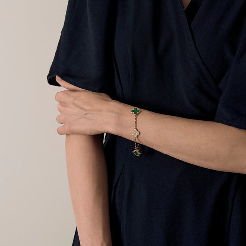 Bracelet VAN CLEEF & ARPELS - Bracelet Vintage Alhambra 5 motifs, or, diamants et malachite 58 Facettes DV0830-19