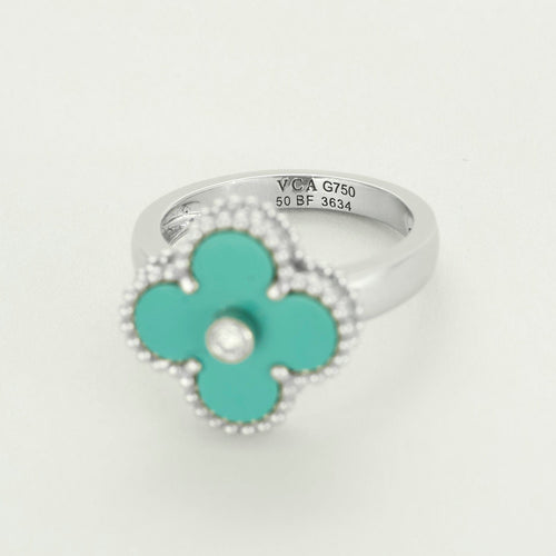 Bague 50 VAN CLEEF & ARPELS - Bague Vintage Alhambra or gris, turquoise et diamants 58 Facettes DV0830-22