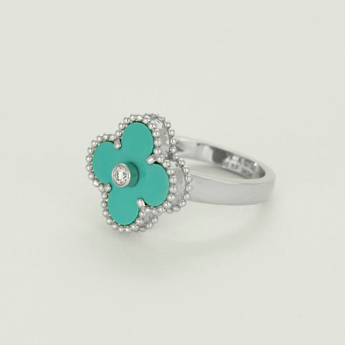 Bague 50 VAN CLEEF & ARPELS - Bague Vintage Alhambra or gris, turquoise et diamants 58 Facettes DV0830-22