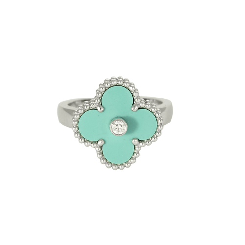 Bague 50 VAN CLEEF & ARPELS - Bague Vintage Alhambra or gris, turquoise et diamants 58 Facettes DV0830-22
