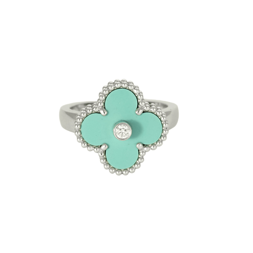 Bague 50 VAN CLEEF & ARPELS - Bague Vintage Alhambra or gris, turquoise et diamants 58 Facettes DV0830-22