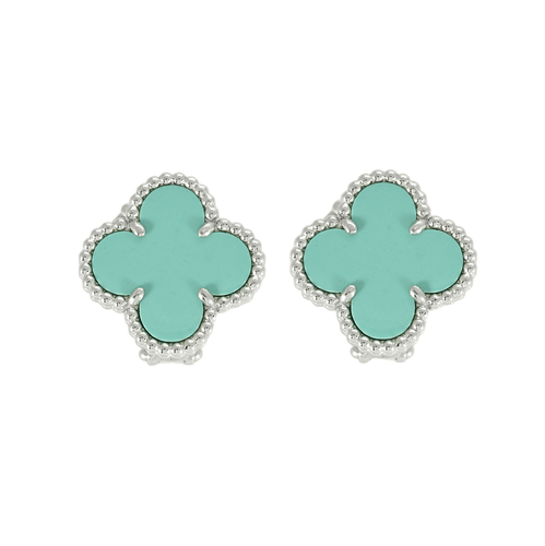Boucles d'oreilles VAN CLEEF & ARPELS - Boucles d'oreilles Vintage Alhambra or blanc et turquoise 58 Facettes DV0830-23